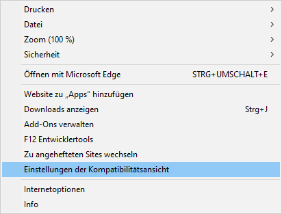 Wähle Einstellungen der Kompatibilitätsansicht
